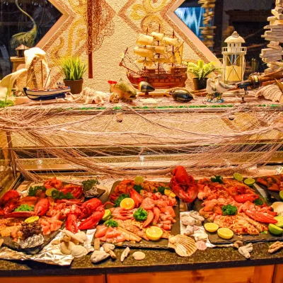 Wellnesshotel Albblick Restaurant Abendessen Buffet Thema Meer